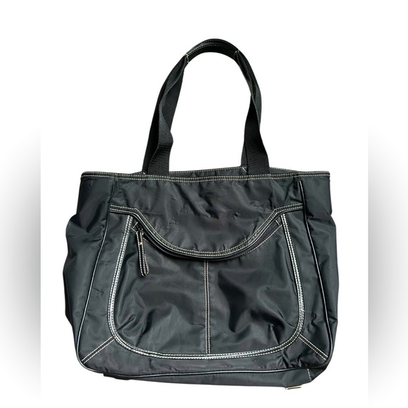 Nine West Black Nylon Shoulder Purse with White Stitching - Picture 1 of 9